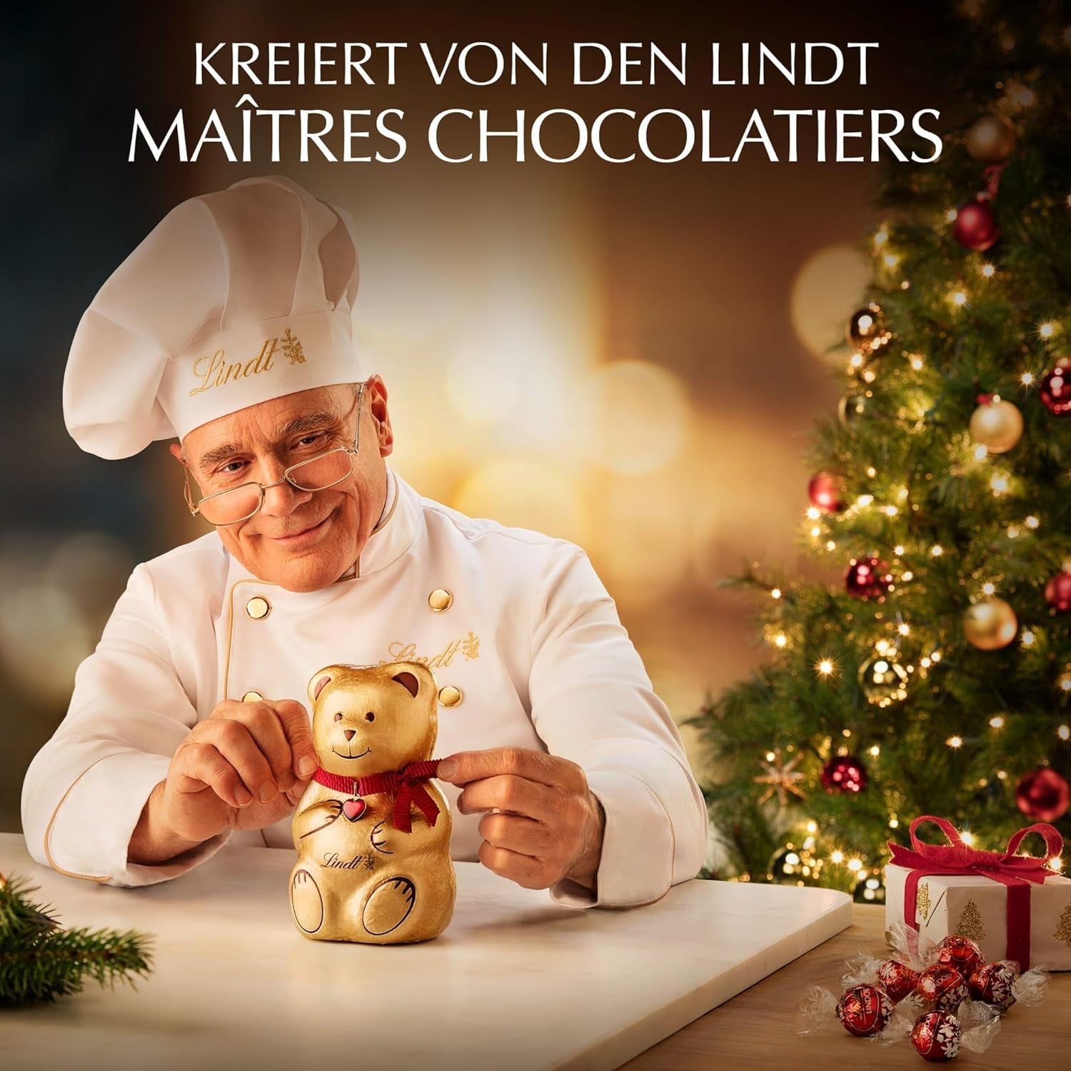 Ciocolată Lindt | Cutie de praline de Crăciun | 200g | Praline de Crăciun asortate acoperite cu cea mai fină ciocolată cu lapte | Cadou de ciocolată pentru Crăciun