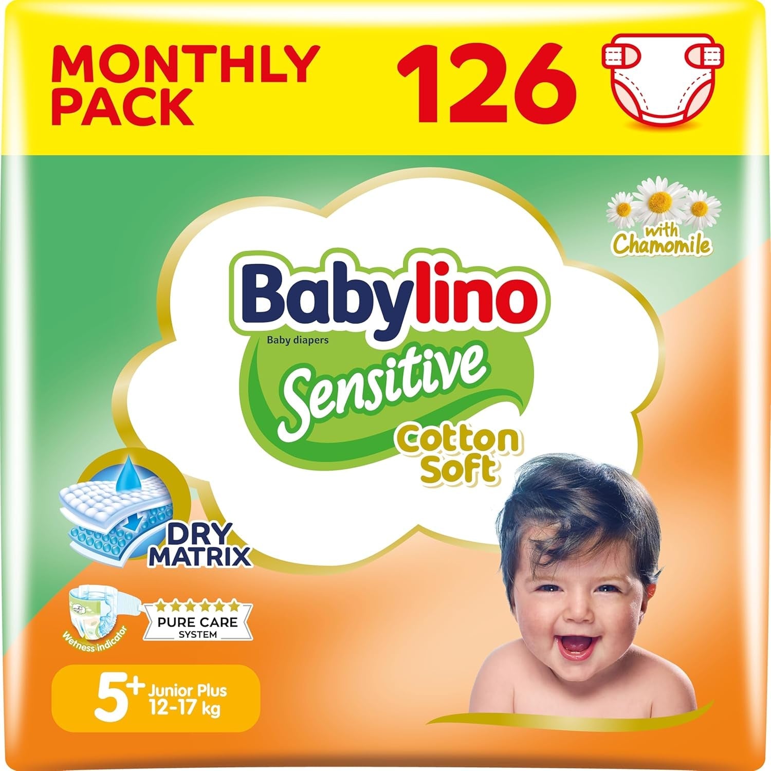 Scutece pentru bebeluși sensibili, mărimea 6, extra mari (13-18 kg), 114 scutece