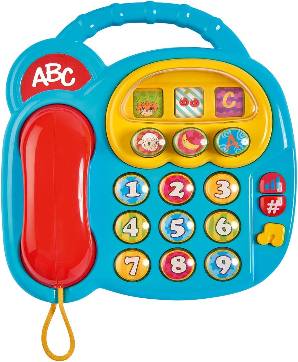 Simba 104010016 - Telefon colorat ABC, jucărie pentru copii, afișaj cu imagini rotative, melodie, telefon de joacă, telefon de învățare, cu sunete diferite, 20cm, abilități motorii, pentru copii mici, de la 6 luni Jucarii Bebe Naty Shop