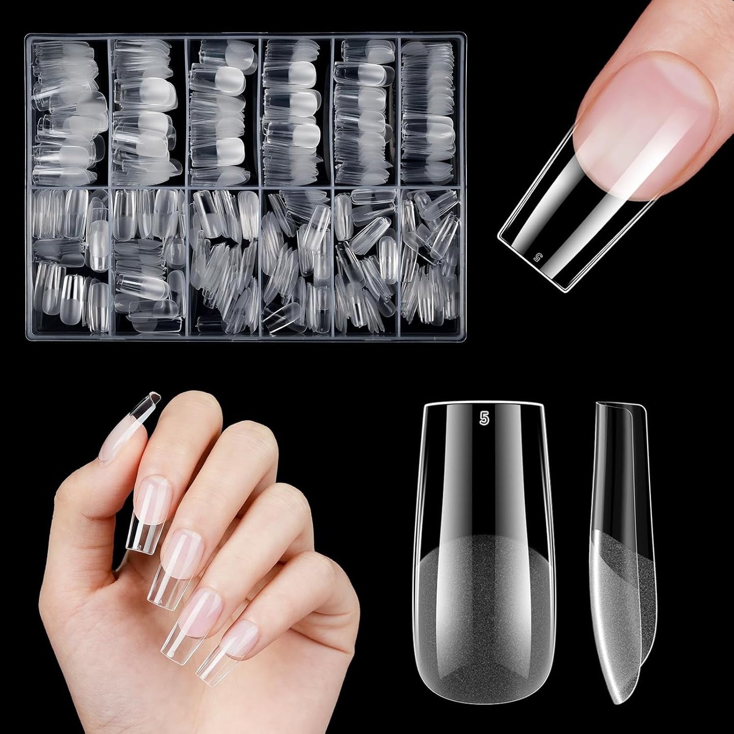Unghii artificiale scurte, 500 bucăți gel moale acoperire completă vârfuri de unghii pentru unghii cu gel 12 mărimi vârfuri de unghii pre-lustruite pentru unghii cu gel, unghii artificiale scurte sicriu pentru extensii de unghii cu cutie