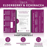Nutra Tea Fructe de soc și echinaceea, ceai pentru imunitate și răceli, ceai pentru susținerea sistemului imunitar, pentru combaterea răcelilor, 20 pliculețe de ceai reutilizabile, ceai natural din plante
