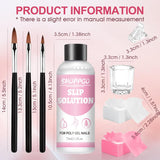 Soluție de îndreptare Polygel, Kit pentru unghii Polygel Slip Solution, Soluție de îndreptare 75 ml, Include 5 cleme pentru vârfuri de unghii, 3 perii de unghii, 1 cupă de cristal, 100 foi de curățare