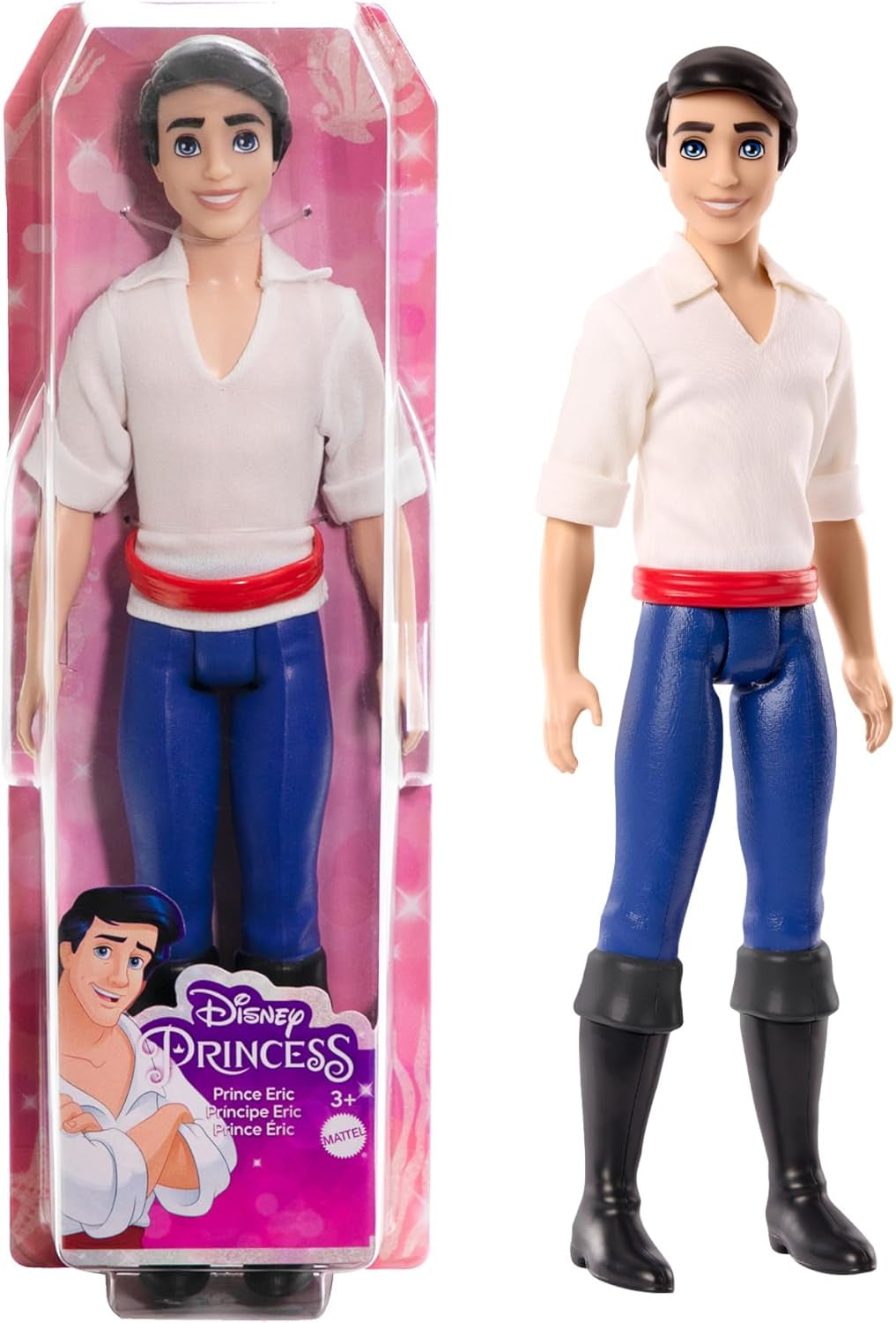 DISNEY Princess - Păpușă Prince Erik cu cămașă moale, pantaloni preformați și cizme, parte a unei colecții cu jucării Ariel, pentru copii de la 3 ani, HLV97 Papusi Naty Shop Singur Multicolor