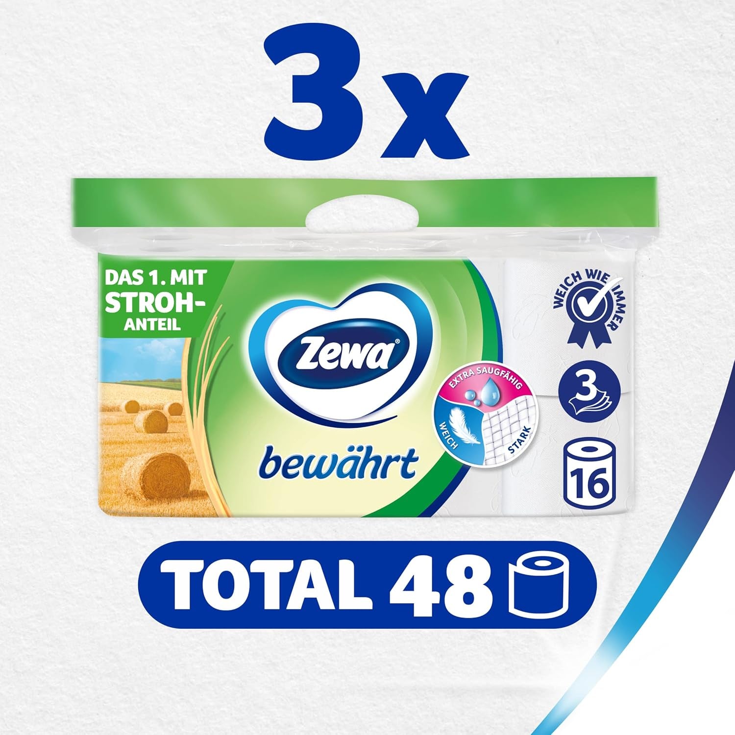 Zewa Proven - 48 role - Prima hârtie igienică cu conținut de paie - 3 straturi