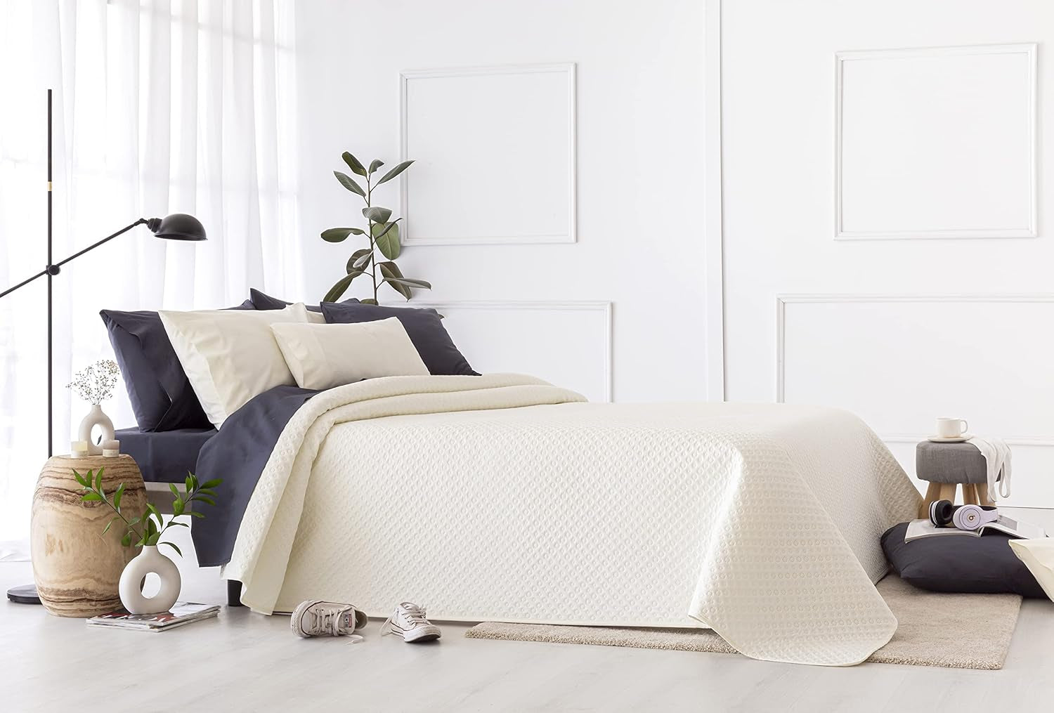 Cuvertură de pat Todocama Fine Boutique cu motiv Piqué, pentru primăvară, vară, toamnă și iarnă, 100% microfibră foarte moale, cuvertură multifuncțională, 140/150/160-250 X 260 cm, gri deschis Paturi si Cuverturi Besuche den Todocama-Store Bej 180 X 260 Cm