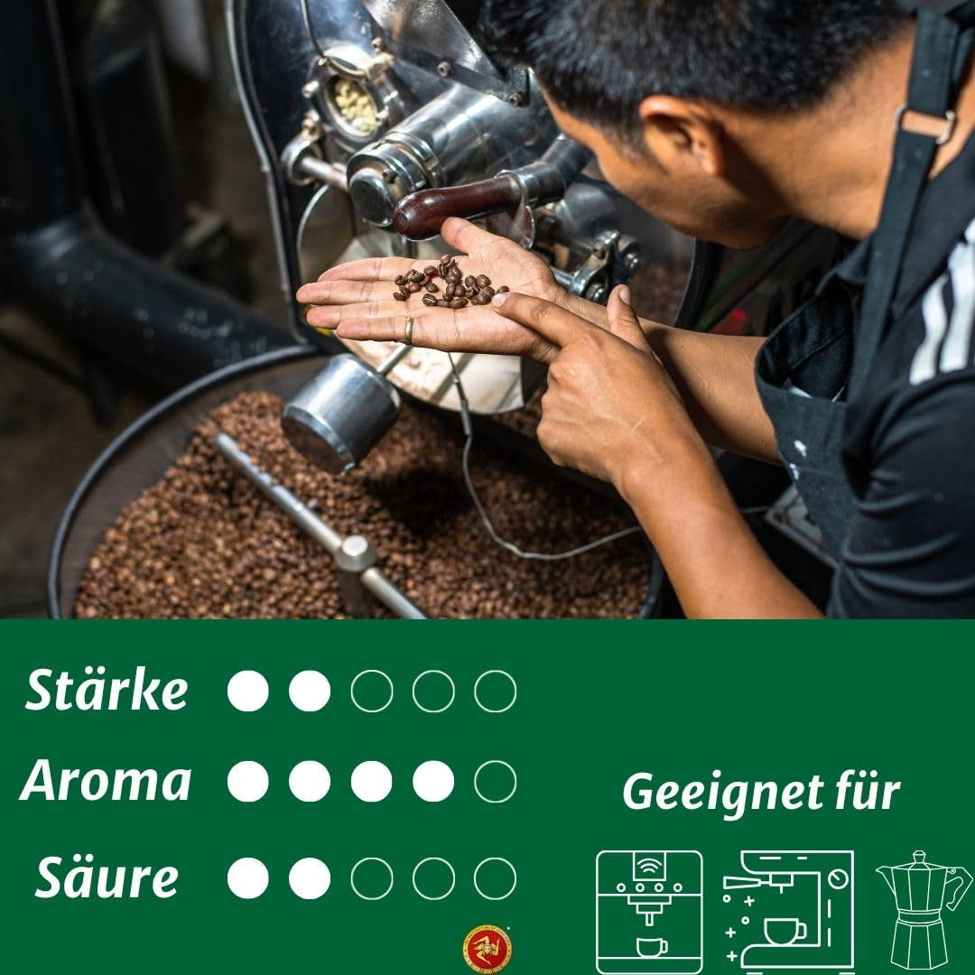 Caffè Crema - Boabe de cafea prăjite în Sicilia - Proces tradițional de prăjire îndelungată cu cremă perfectă, pungă de 250 g, aciditate deosebit de scăzută pentru aparate complet automate și portafiltru