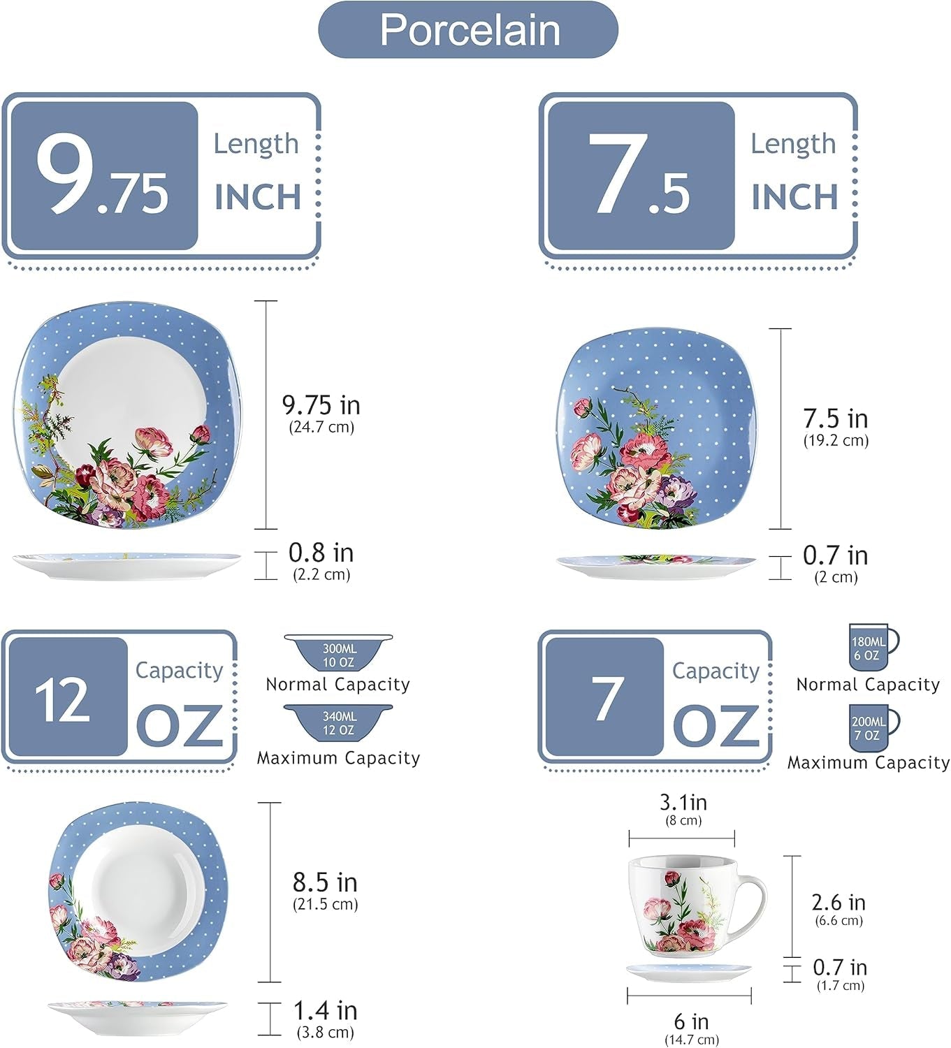 Set de veselă combinat din porțelan VEWEET, set de veselă de 30 de piese pentru 4-12 persoane, seria „Hannah”, format din farfurii de cină, farfurii de desert, farfurii de supă, cești de cafea și farfurioare