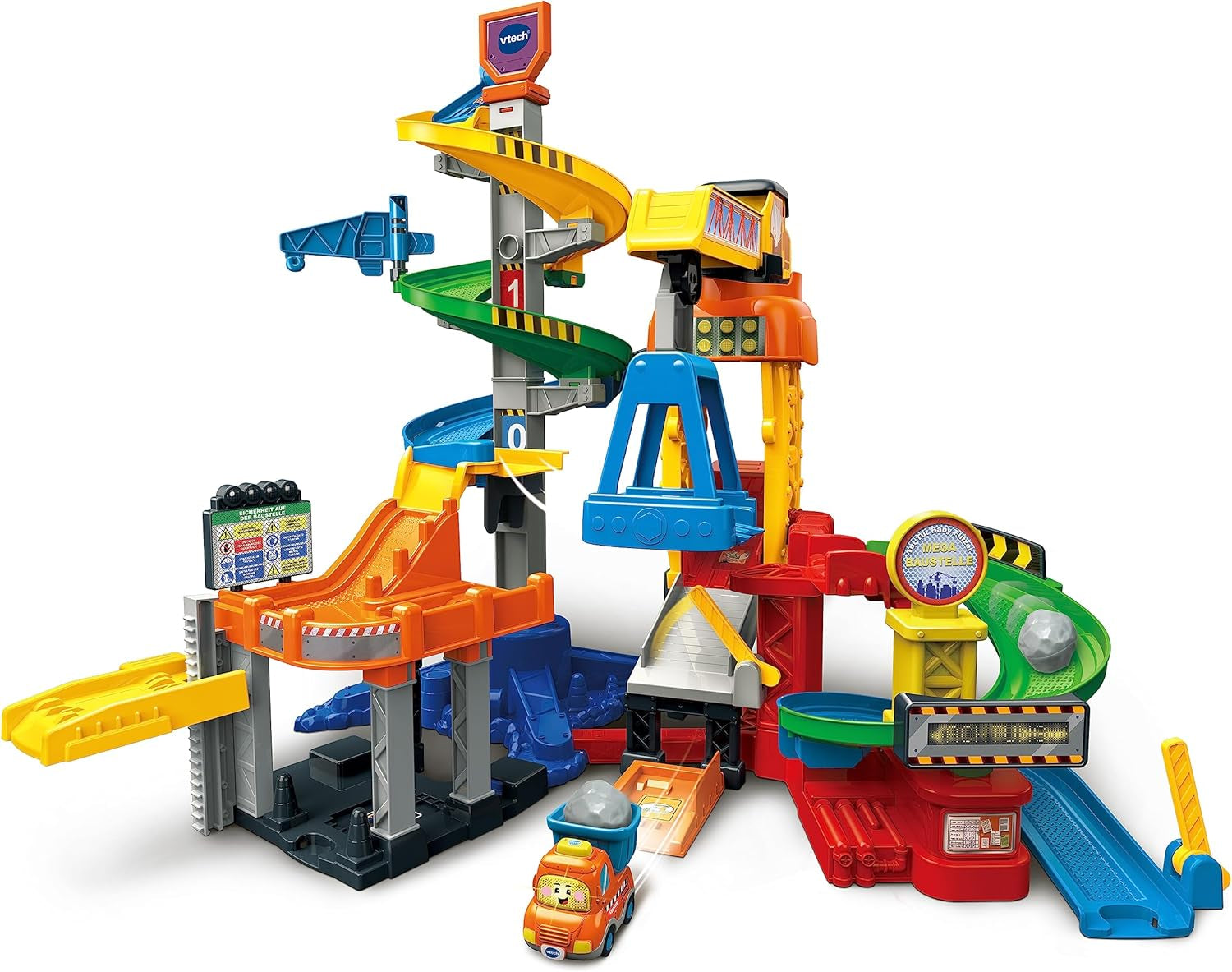 VTech TUT TUT Baby Flitzer - Mega șantier de construcții - Set de joacă interactiv cu elemente în mișcare, melodii și cântece și camion basculant TUT TUT Baby Flitzer - Pentru copii cu vârsta între 1 și 5 ani Jucarii Bebe Naty Shop