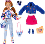 Păpuși la modă Disney ILY 4EVER Stitch cu păr roșu, 29 cm înălțime, cu 13 puncte de articulație, două ținute complete mix-and-match și un inel strălucitor cu Mickey pentru tine!