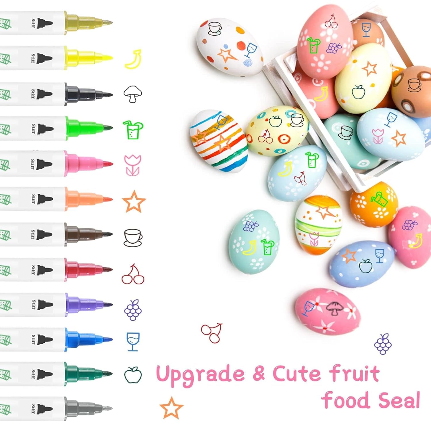 Pixuri de colorat alimentar pentru copt, pix de colorat alimentar pentru ouă de Paște, pixuri de colorat fondant, 12 markere cu punct fin, alimente, scriitor pentru fursecuri, prăjituri, fondant, deserturi, pix comestibil de scris