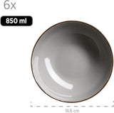 MÄSER Ramă metalică, Set de veselă modern pentru 6 persoane cu ramă de culoarea alamei, Serviciu combinat cu 24 de piese cu forme de cupe fără ramă, Gresie, Gri