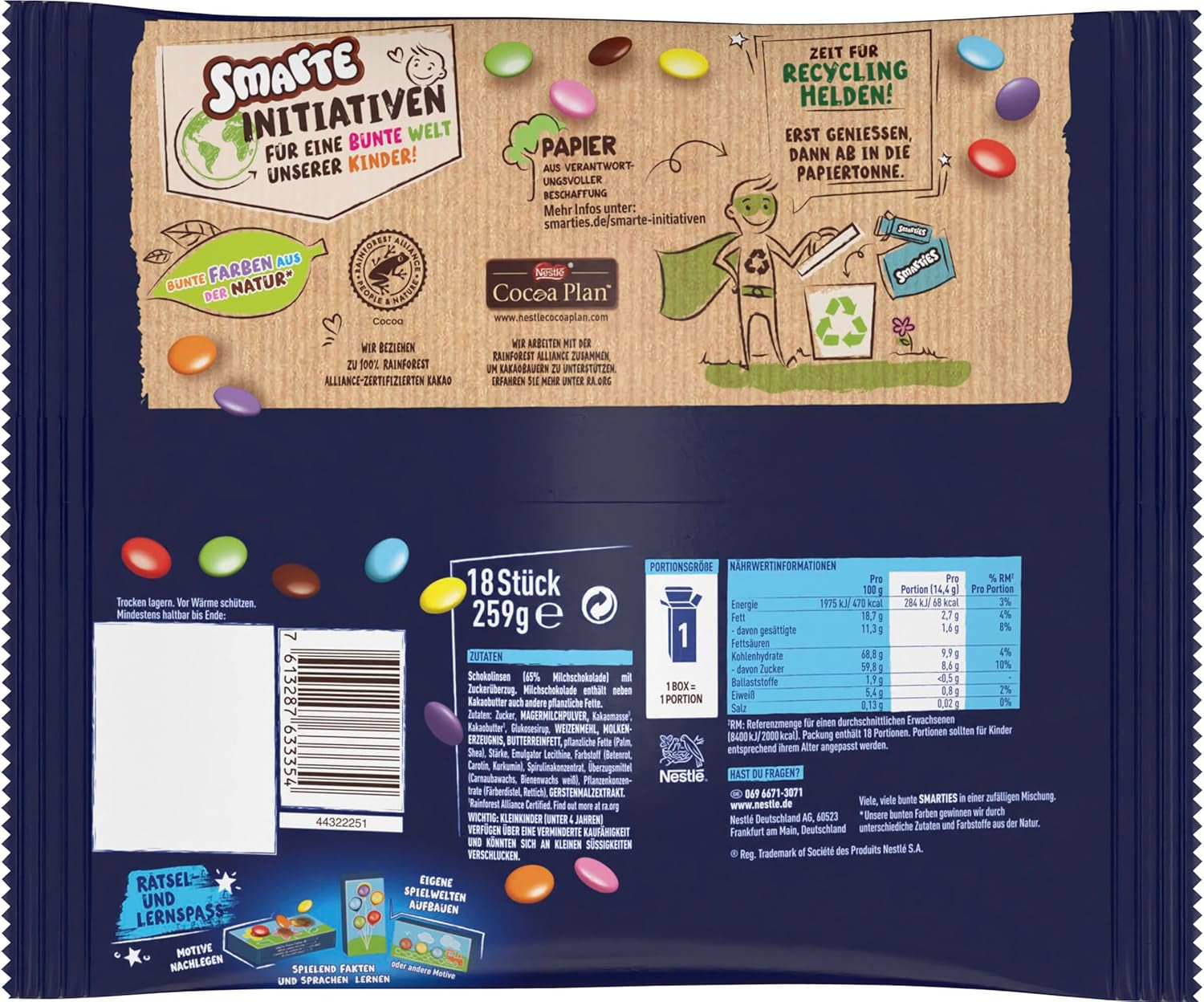 Pungi Nestlé SMARTIES Mini XXL, linte colorată cu ciocolată, ideale pentru a fi împărțite și gustate cu familia și prietenii, culori naturale, ambalaje reciclabile, 1 pachet (1 x 259g)