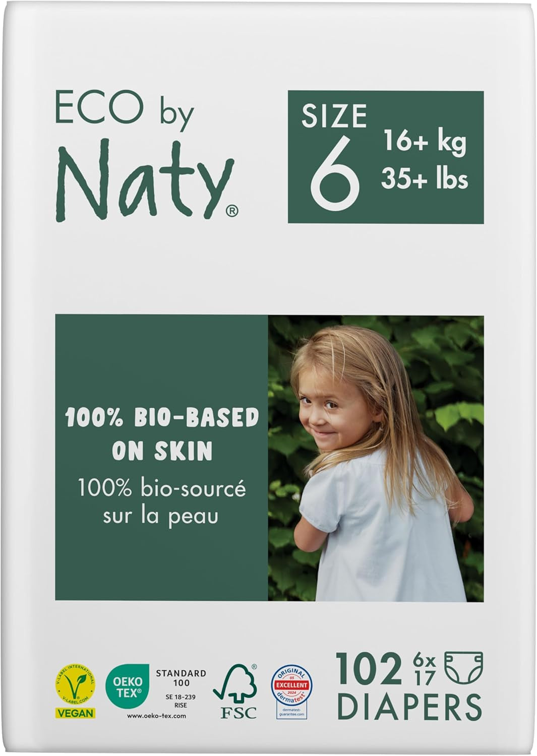 Scutece ecologice Eco by Naty Baby Eco Diapers - scutece organice premium, ecologice, fabricate din materiale pe bază de plante, ideale pentru pielea sensibilă a bebelușilor (mărimea 5 - 80 de bucăți)