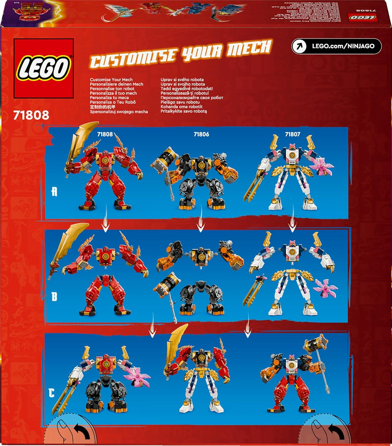 LEGO NINJAGO Kai's Fire Mech, jucărie figurină de acțiune pentru copii cu figurină mech roșie pentru personalizare, set ninja cu 4 figurine, inclusiv Kai și Zane, cadou pentru băieți și fete de 7 ani 71808 Seturi de constructie Besuche den LEGO-Store