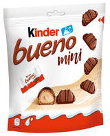 Kinder Bueno Mini – Batoane de ciocolată cu napolitană crocantă, cremă de lapte și alune și ciocolată fină cu lapte – Dulciuri pentru Carnaval – 1 pungă de mini batoane ambalate individual (1 x 108 g)