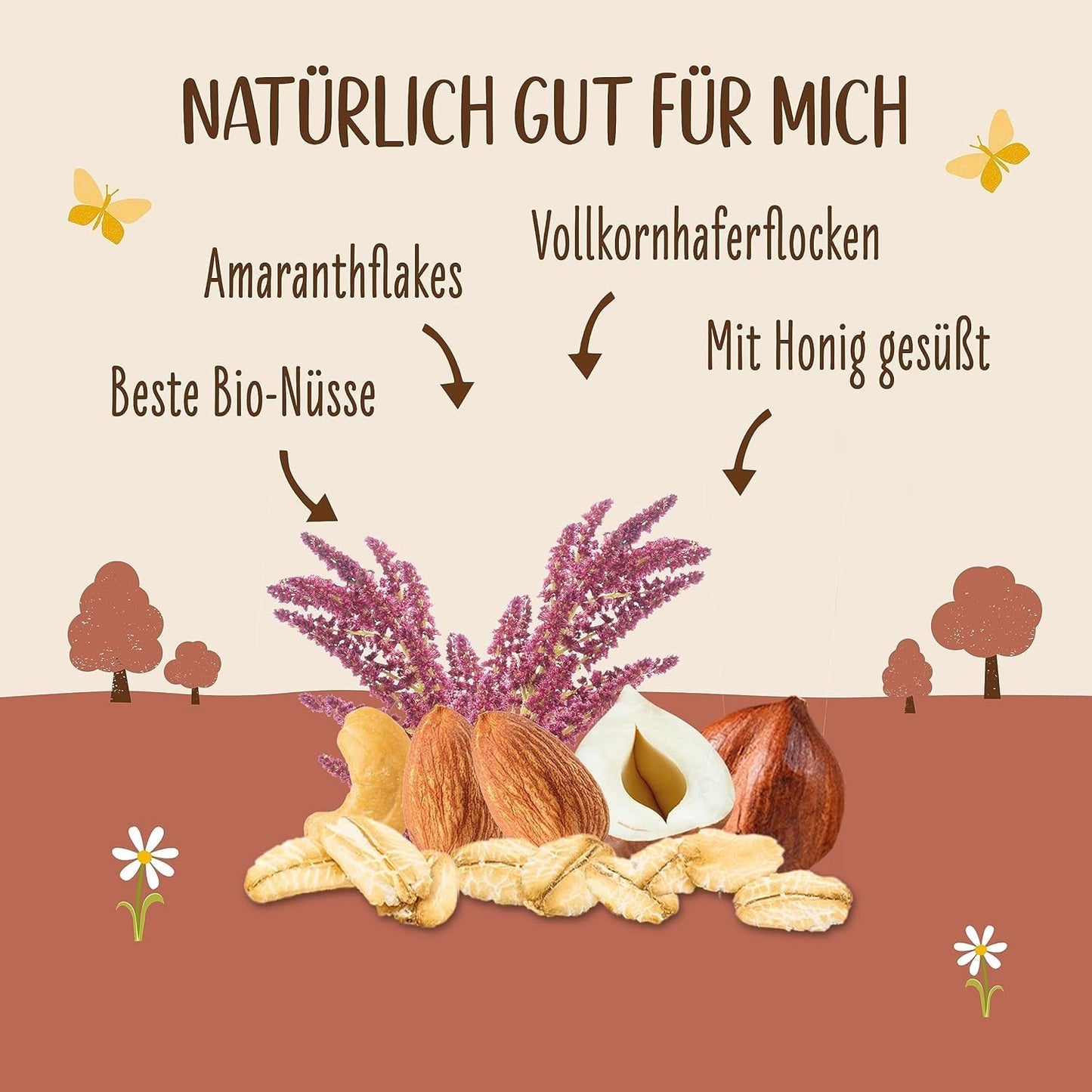 Muesli crocant premium cu nuci și amarant Allos | Muesli organic | Muesli cu nuci | Fulgi de ovăz | Cereale pentru micul dejun | Vegan | Pachet de 6 (6 x 400g)