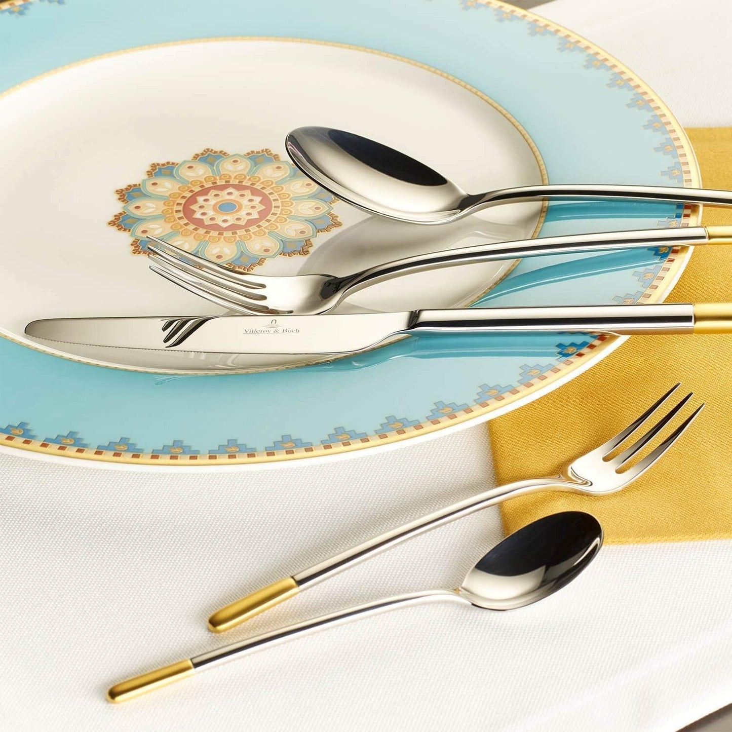 Villeroy & Boch - Ella Tacâmuri parțial placate cu aur aur, 30 bucăți, 6 persoane, lavabil în mașina de spălat vase, oțel inoxidabil Bucatarie Naty Shop