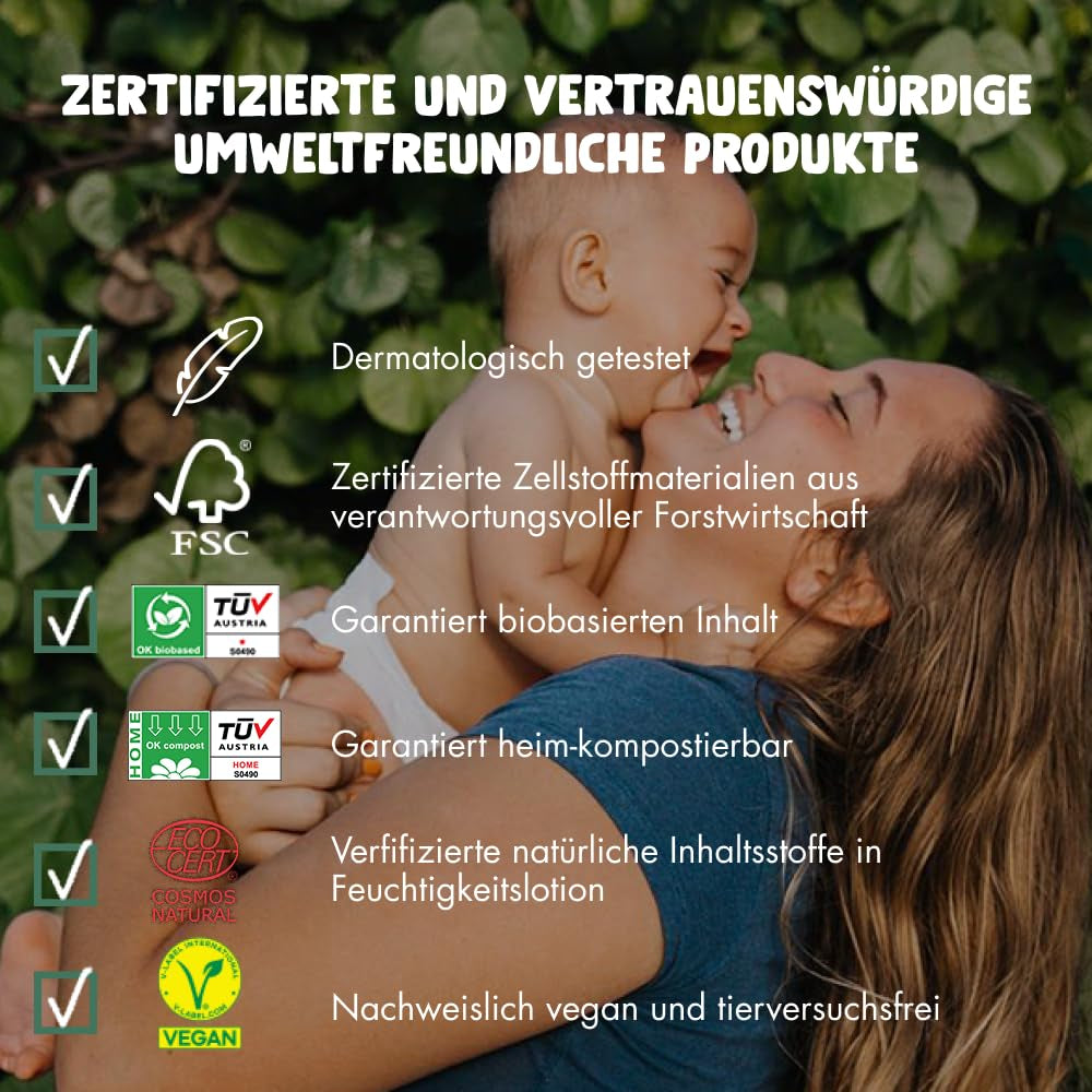 Șervețele umede Naty pentru bebeluși | 100% pe bază de plante și fără parfum pentru piele sensibilă | Șervețele fără plastic și certificate compostabile, cu 98% apă purificată | 672 de șervețele (12 pachete)