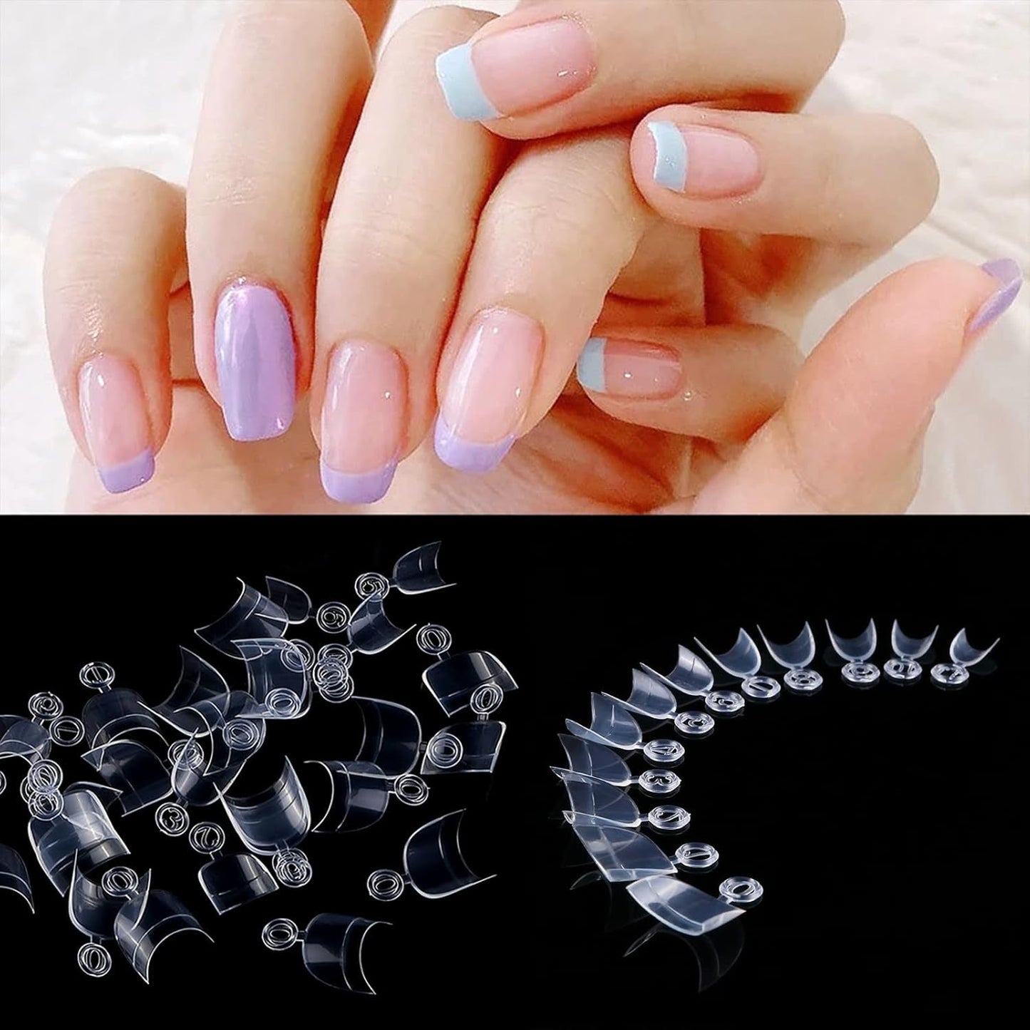 600 de bucăți unghii artificiale scurte ovale, 12 dimensiuni acrilice cu jumătate de acoperire, vârfuri de unghii false, unghii artificiale, pentru manichiură femei salon DIY (transparent)