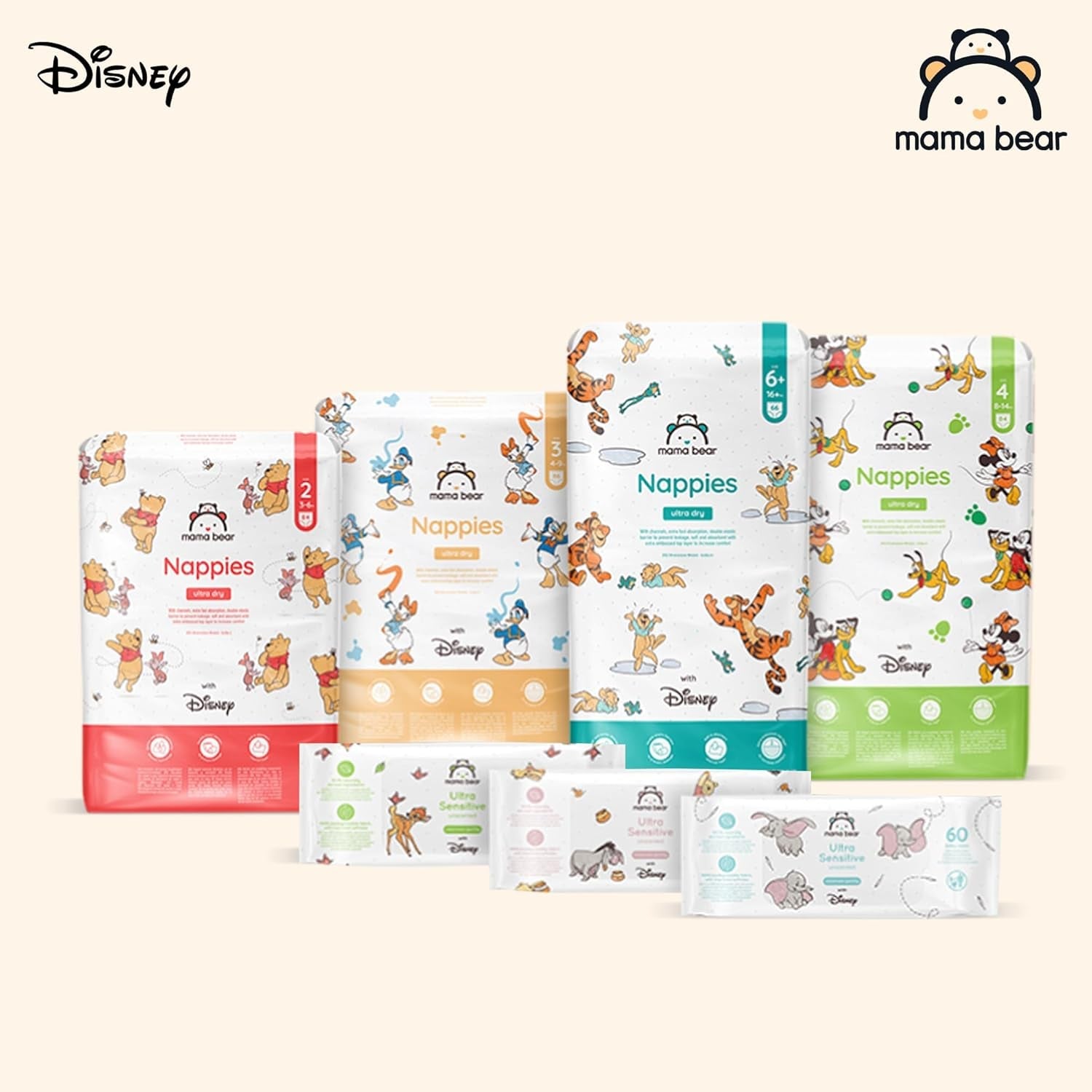 Marcă Amazon: Scutece Mama Bear Disney Ultra Dry, mărimea 3 (4-9 kg) - Cutie lunară, alb, 172 bucăți (2 pachete a câte 86)