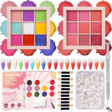 9 Farben Pigment Für Nägel, Nagelpulver Nail Powder 100 Stück Nail Art Schwamm Mit Metallgreifer, Ombre Glitzerpulver Nagelpuder Nailart Nagel Deko Für DIY Nageldesign, B