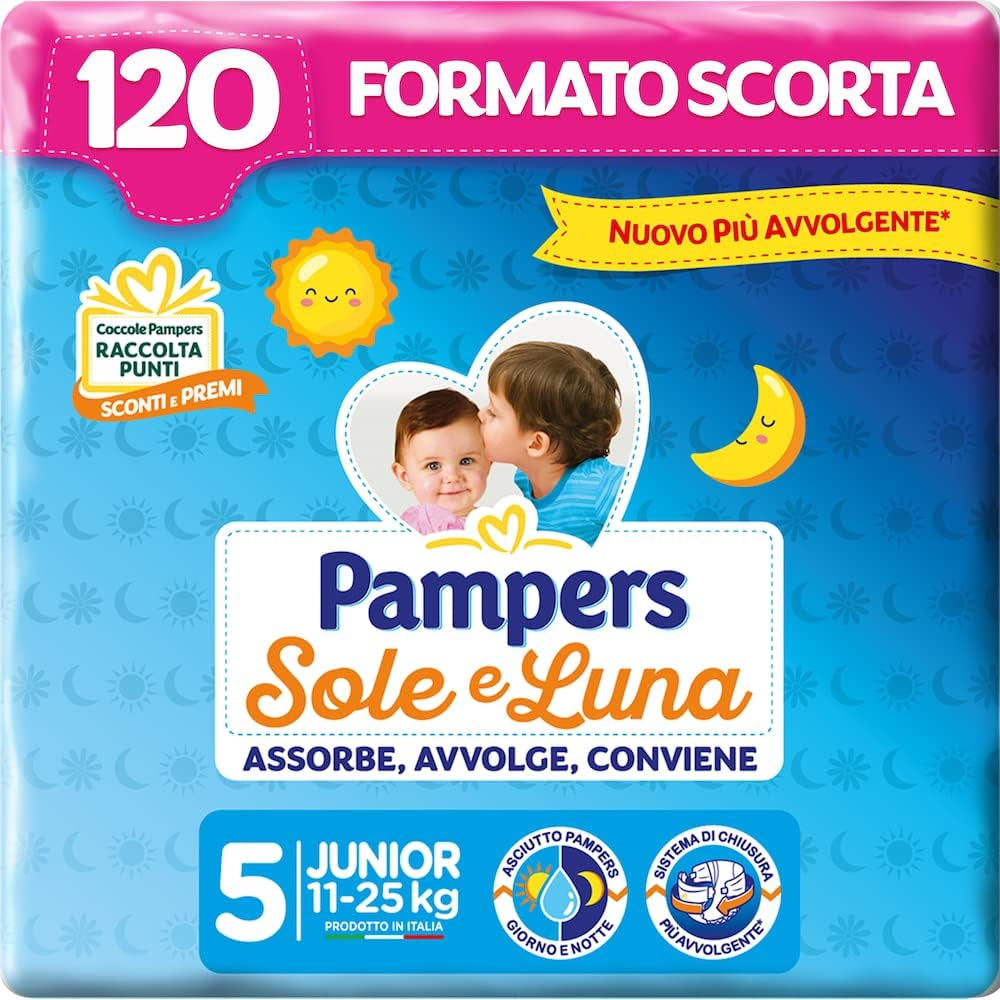Scutece Pampers Sun and Moon, Unisex, Junior, Mărimea 5 (11-25 kg), 120 de scutece