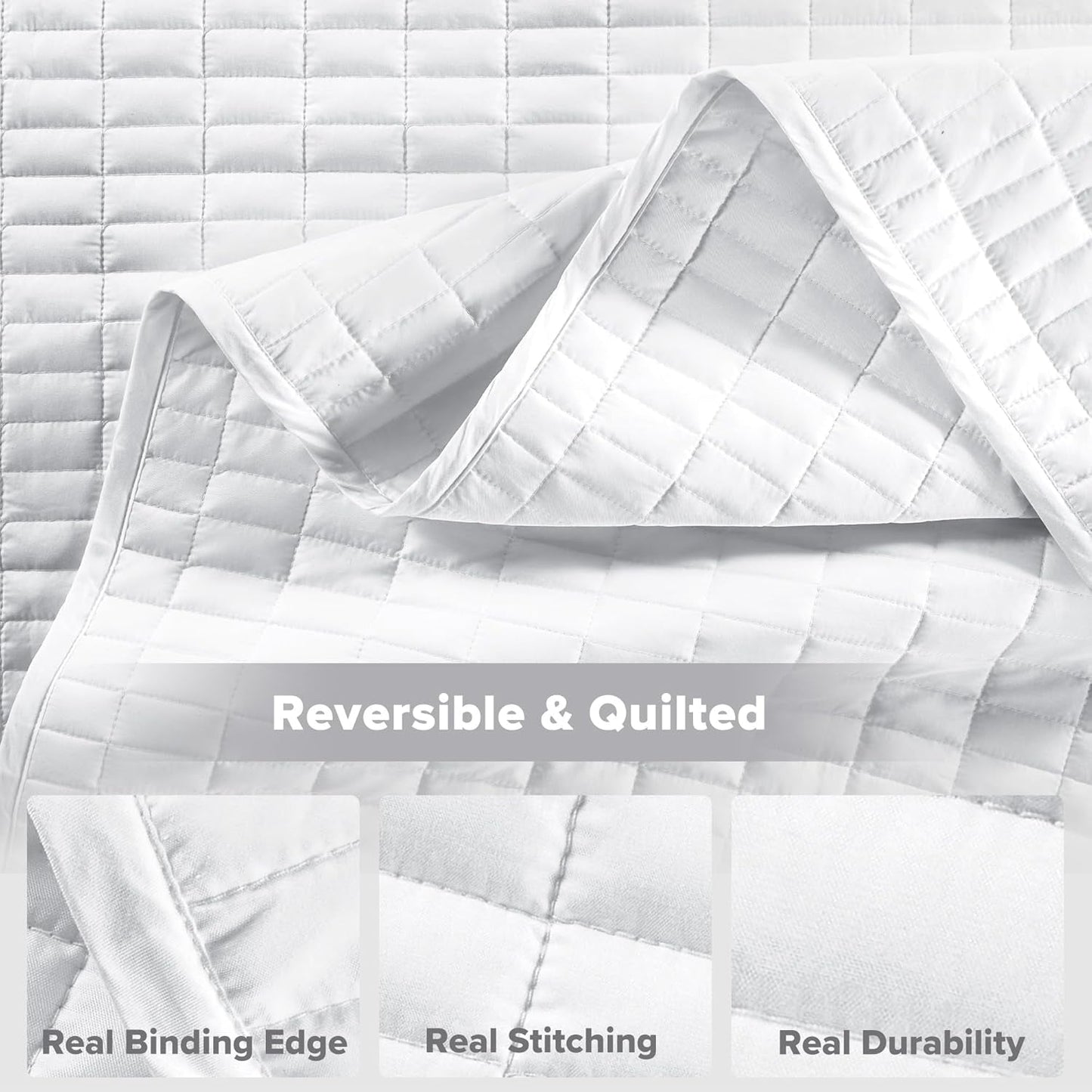 Comfort Spaces Kienna Quilt Set, cusături duble de lux, pătură de vară, ușoară, moale, lenjerie de pat pe tot parcursul anului, față de pernă asortată, albă, pătură pentru paturi King Size (264.2 X 228.6 Cm), Plapumi si pilote Naty Shop