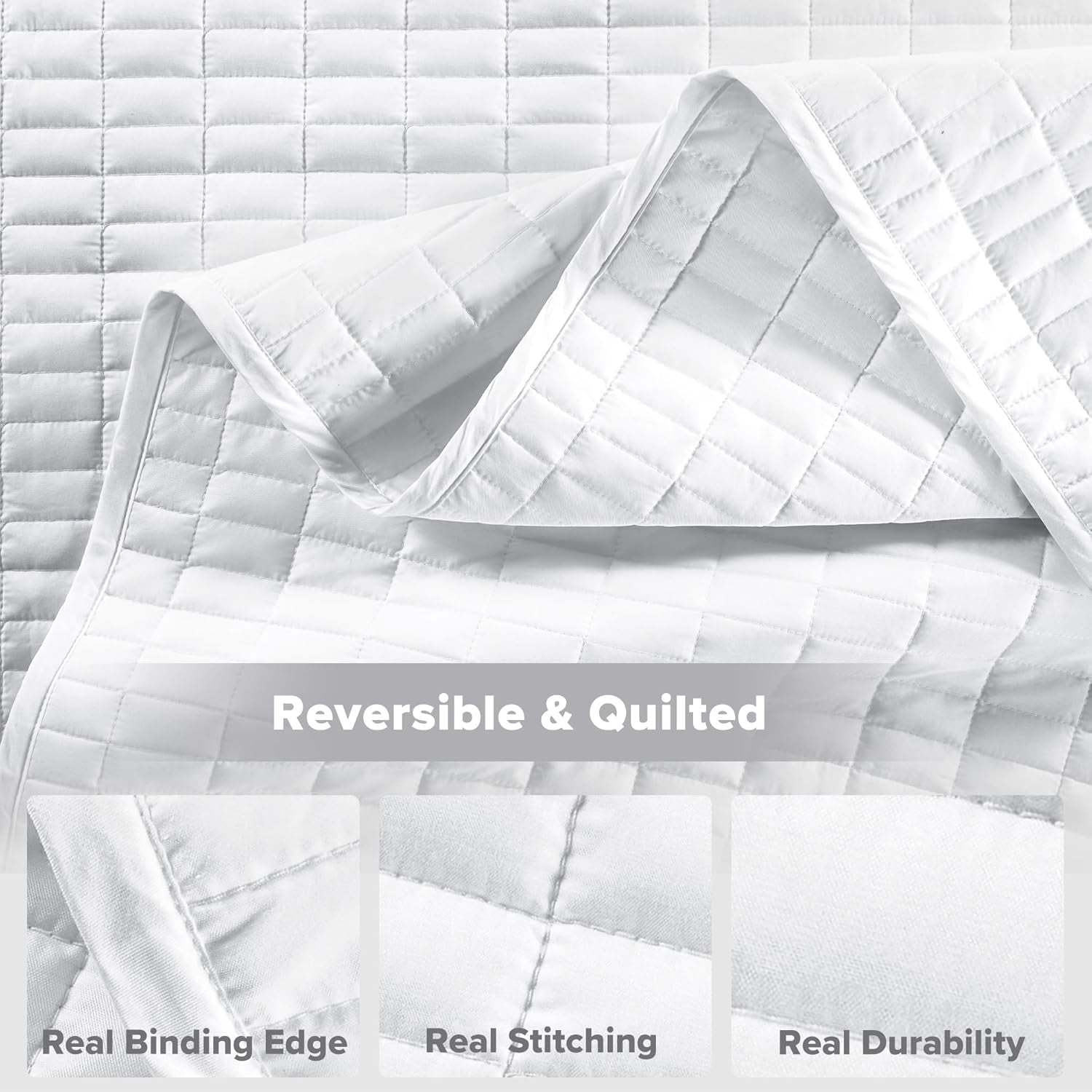 Comfort Spaces Kienna Quilt Set, cusături duble de lux, pătură de vară, ușoară, moale, lenjerie de pat pe tot parcursul anului, față de pernă asortată, albă, pătură pentru paturi King Size (264.2 X 228.6 Cm), Plapumi si pilote Naty Shop