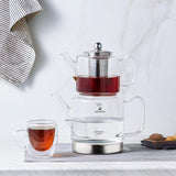 Set de ceainic din sticlă borosilicată Karaca Dora cu infuzor de ceai din oțel inoxidabil, fierbător de 2L și ceainic din sticlă de 1L cu infuzor, ceainic turcesc, Caydanlik, aparat de ceai turcesc pentru ceai din plante, ceai vrac, XL