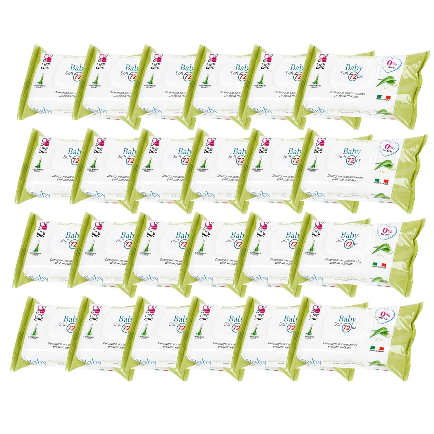 Șervețele umede pentru bebeluși cu aloe, pentru piele sensibilă, fără alcool, prietenoase cu pielea, pH 5,5, parfumate ușor, 1728 bucăți (24 pachete)
