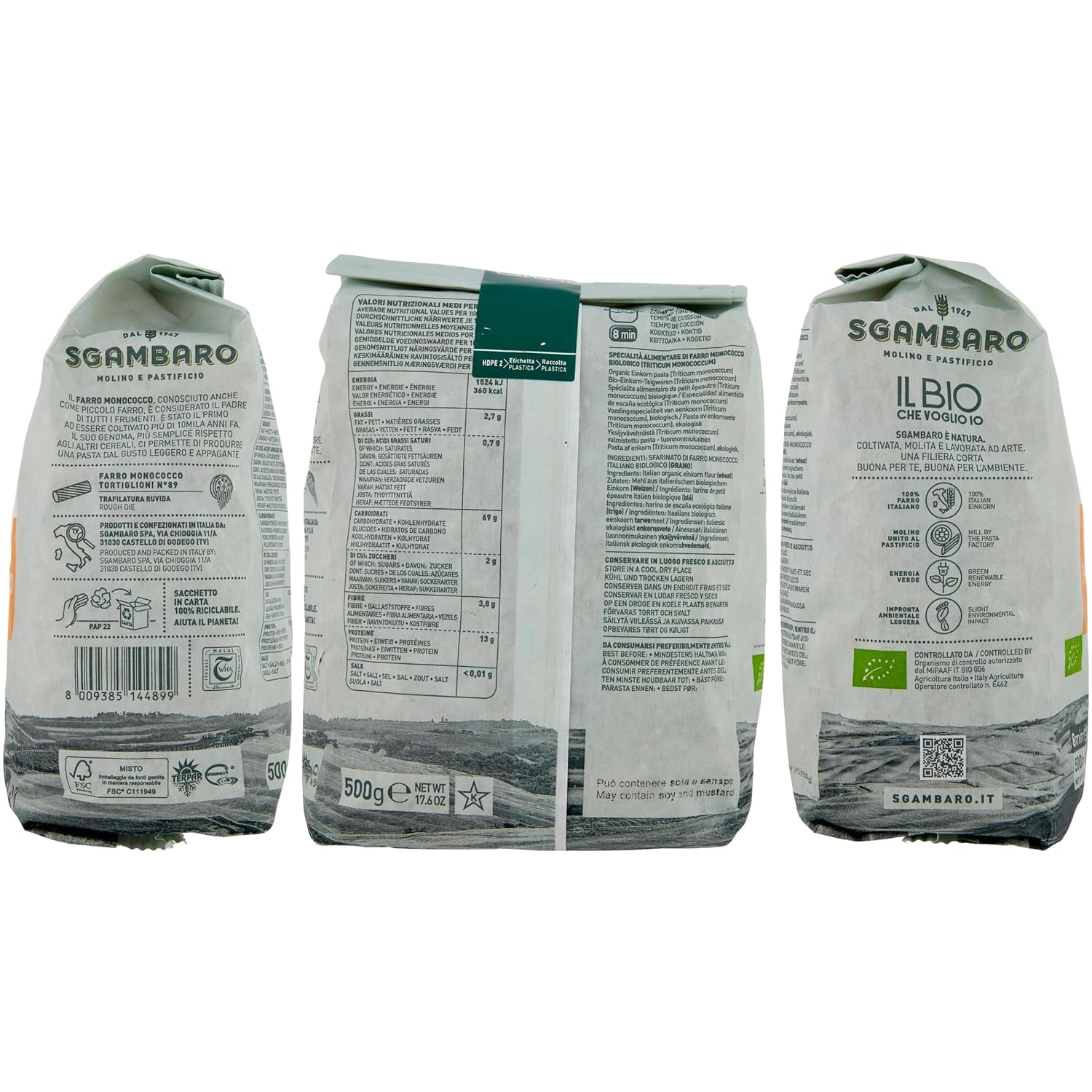Paste Tortiglioni Organice Nr. 89 - 500g Paste din grâu alac – Conținut scăzut de grăsimi – Sursă de fibre și proteine