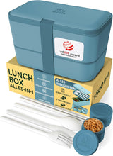 Cutie de prânz Umami pentru adulți, cutie bento stivuibilă etanșă cu 4 tacâmuri și compartimente, cutie de prânz pentru adulți, recipient pentru salată to-go, cutie de prânz pentru picnic / birou, gri cărbune, 1500 ml