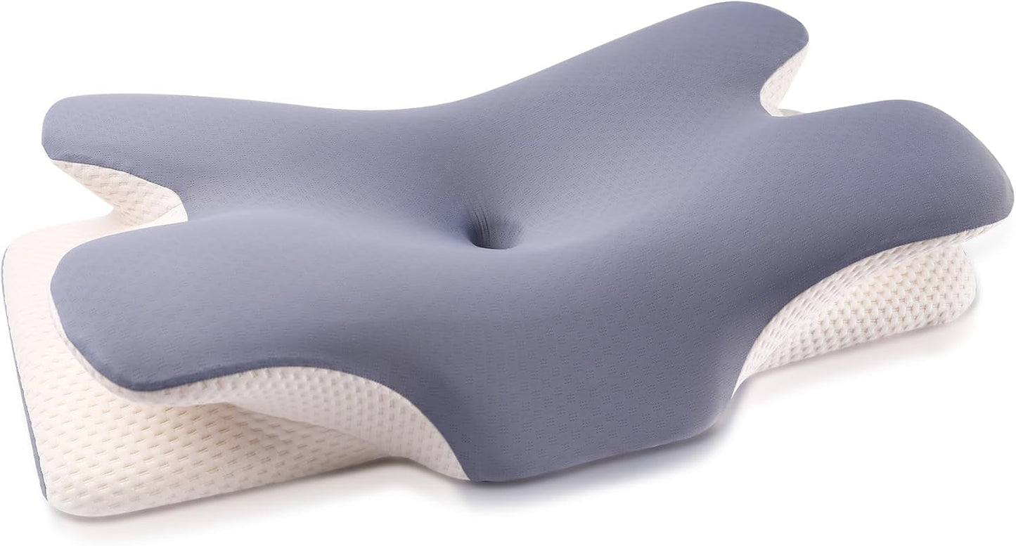 Pernă din spumă de memorie MULISOFT, Pernă confortabilă pentru cap, Pernă de susținere a gâtului, Pernă ergonomică pentru somn lateral (gri) Perne ortopedice cervicale Naty Shop Albastru