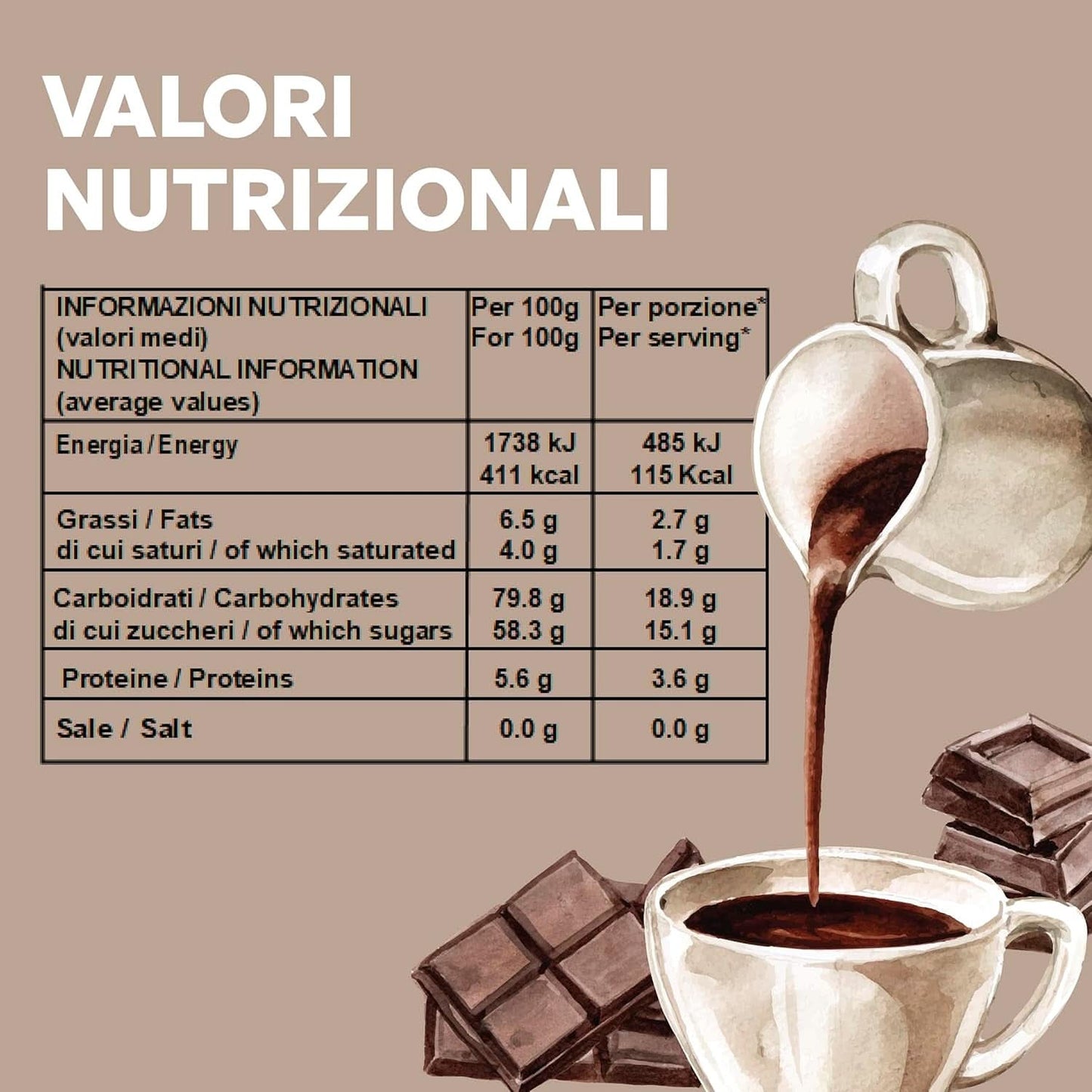 Ciocolată caldă italiană aromă Cortina CLASSIC - (15 X 30 g) Porție unică plic, 450 g Cacao si Ciocolata Calda Naty Shop