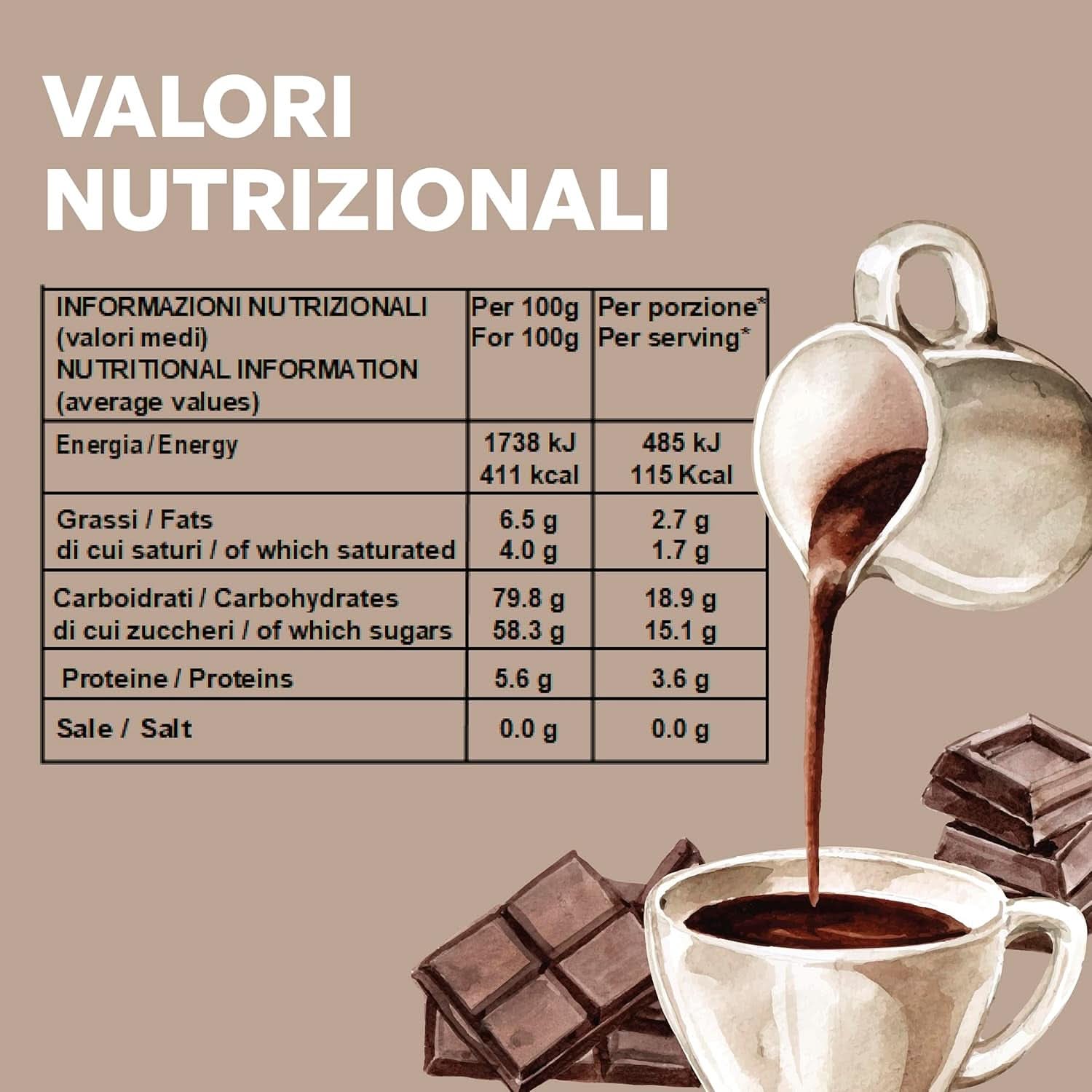 Ciocolată caldă italiană aromă Cortina CLASSIC - (15 X 30 g) Porție unică plic, 450 g Cacao si Ciocolata Calda Naty Shop