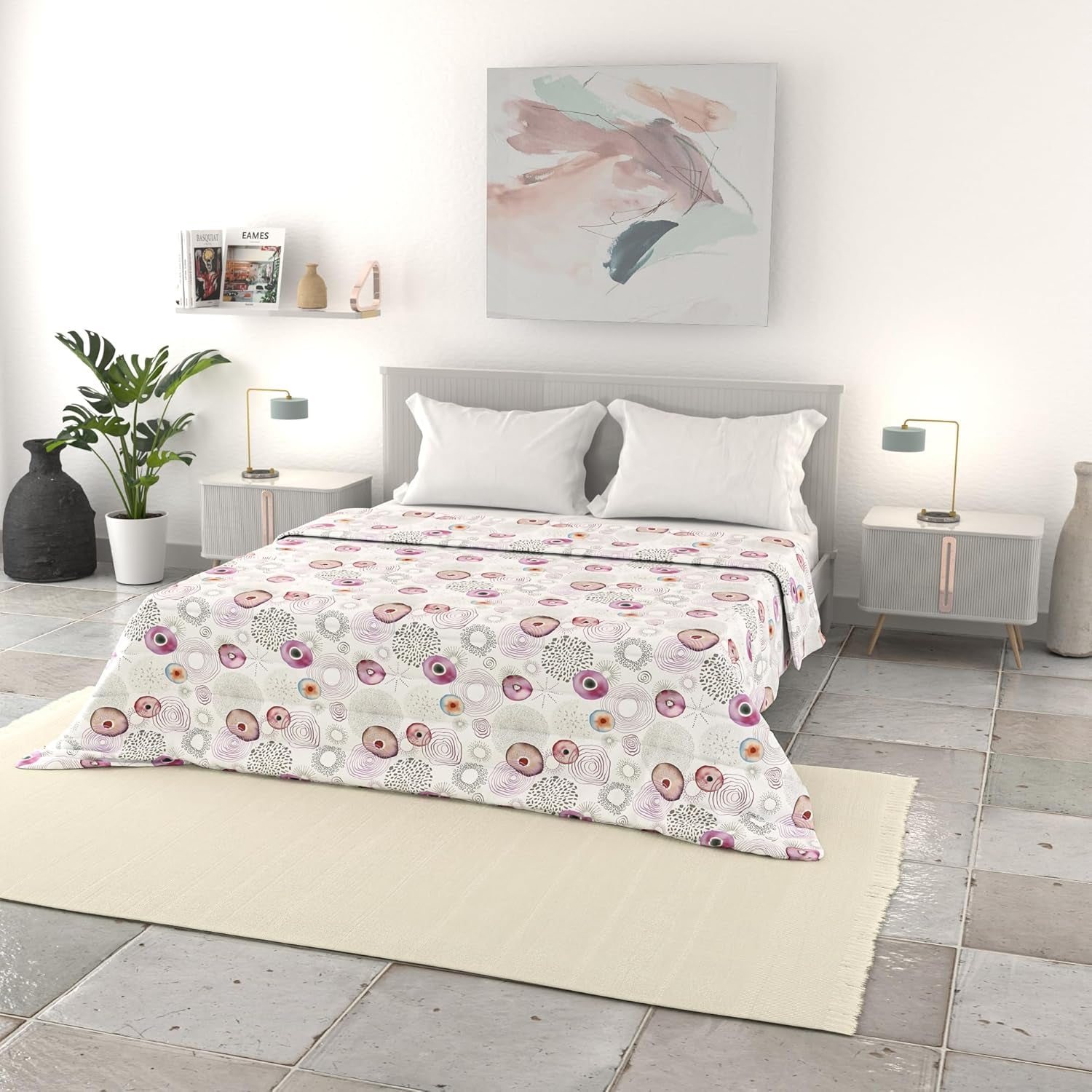 Lenjerie de pat italiană cuvertură de vară de bază, microfibră imprimată, 250X240Cm, cerc Plapumi si pilote Naty Shop Morfeo 250X240Cm