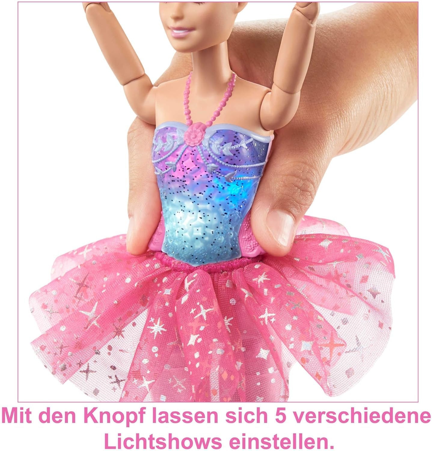 Păpușa Barbie Dreamtopia Magic Light Ballerina, cu tutu roz și păr blond, 5 efecte luminoase și sonore, Barbie mobilă, de la 3 ani, HLC25 Papusi Naty Shop
