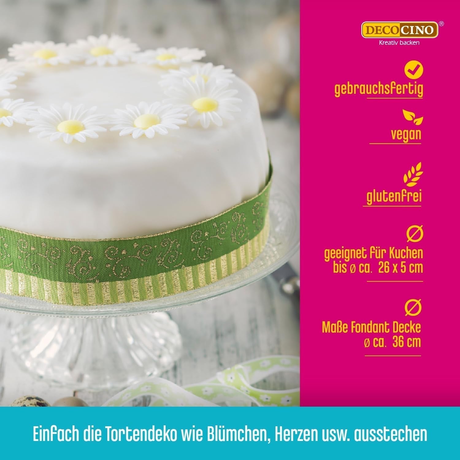 DECOCINO Rollfondant Decke Weiß – 300G – Gebrauchsfertige Fondant-Decke, Zum Eindecken & Verzieren Von Torten Und Kuchen – Glutenfrei & Vegan Glazuri si Decor Naty Shop