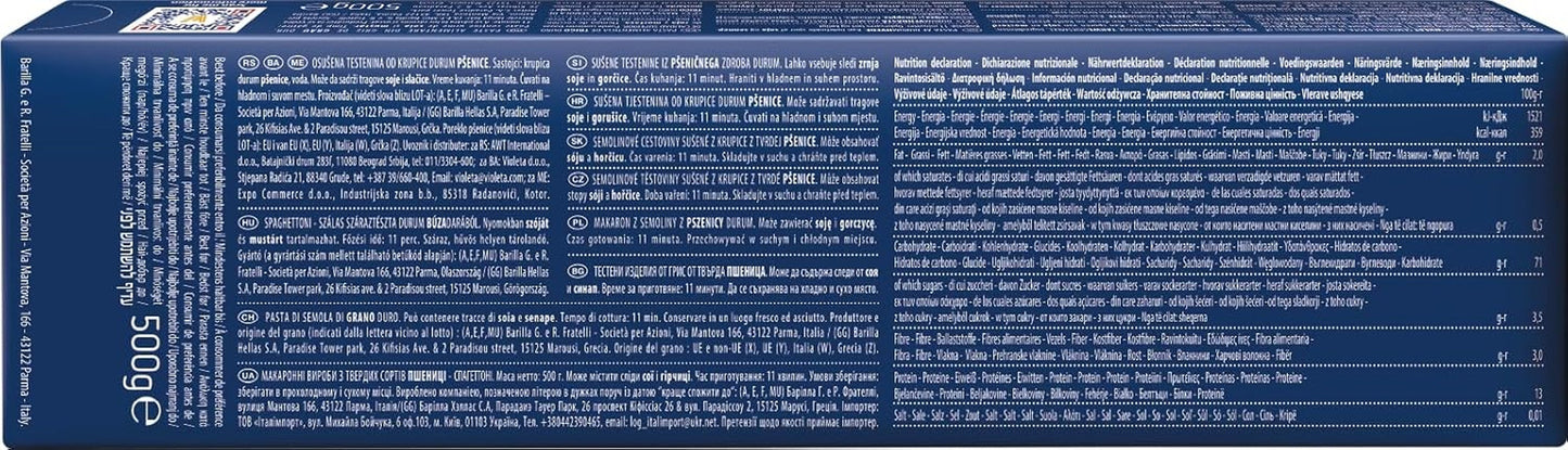 Paste Barilla Classic Spaghetti No. 7 din grâu dur, întotdeauna al dente (1 x 500 g)