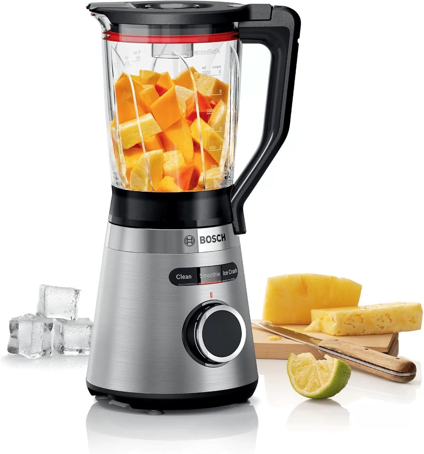 Bosch Standmixer Vitapower Serie 4 MMB6382M, Edelstahl-Klingen Made in Germany, 1,5L Thermosafe Glasbehälter, Stopfer, Sicherheitsdeckel, Spülmaschinengeeignete Teile, 30,000 U/Min, 1200 W, Edelstahl Bucatarie Naty Shop
