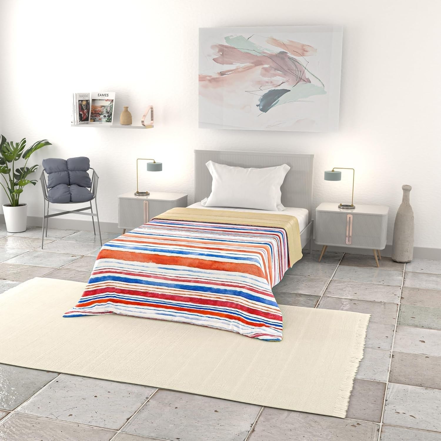 Cuvertură de vară Basic, microfibră, dungi de blugi, 200X240Cm Plapumi si pilote Naty Shop Strisce 200X240Cm