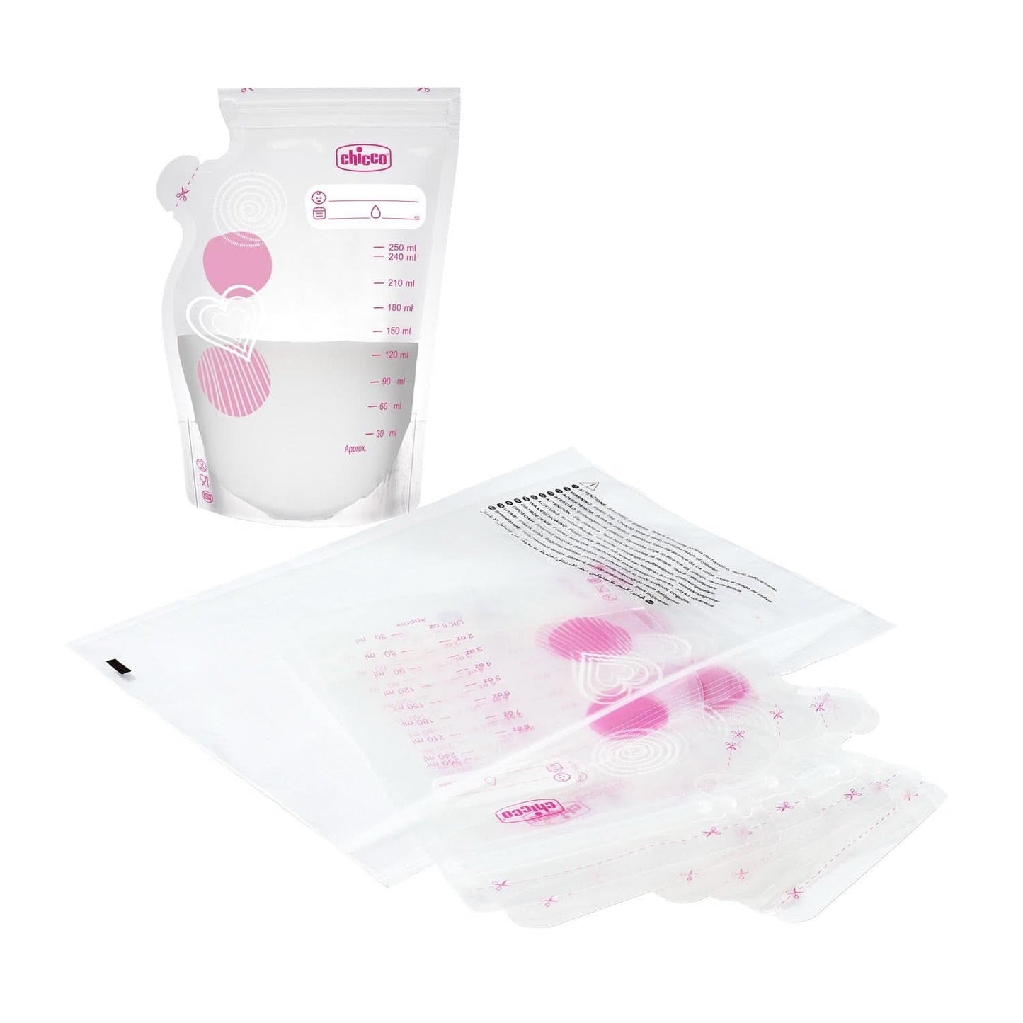 Sac de lapte Chicco cu 30 de bucăți, Rezistent la scurgeri, 250 ml Accesorii Hrana si Alaptare Bebe Naty Shop