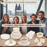 SÄNGER Key West | Set de veselă din gresie, 24 de piese, set de farfurii pentru 6 persoane, 6 farfurii de cină, boluri pentru cereale, farfurii pentru desert, boluri pentru paste, veselă de culoare crem cu textură nisipoasă | COLECȚIA VALUE