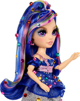 Rainbow High Be Dazzling – Genevieve Bleue – Păpușă de modă albastră, 28 cm, cu unealtă de decorat, pietre prețioase strălucitoare și accesorii de styling