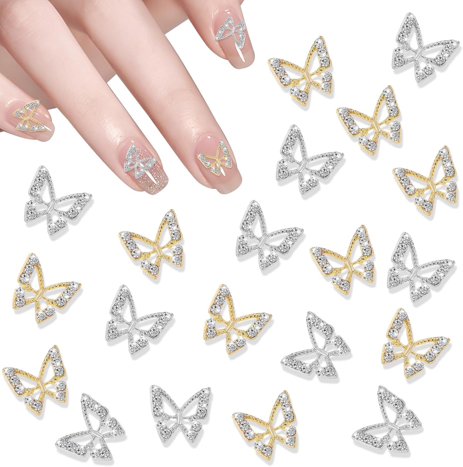 20 bucăți de pandantive pentru unghii cu fluturi cu sclipici, pietre decorative pentru unghii, pietre pentru unghii, nail art cu fluturi, strasuri, pandantive pentru unghii de Ziua Îndrăgostiților, decorare DIY pentru huse de telefon mobil