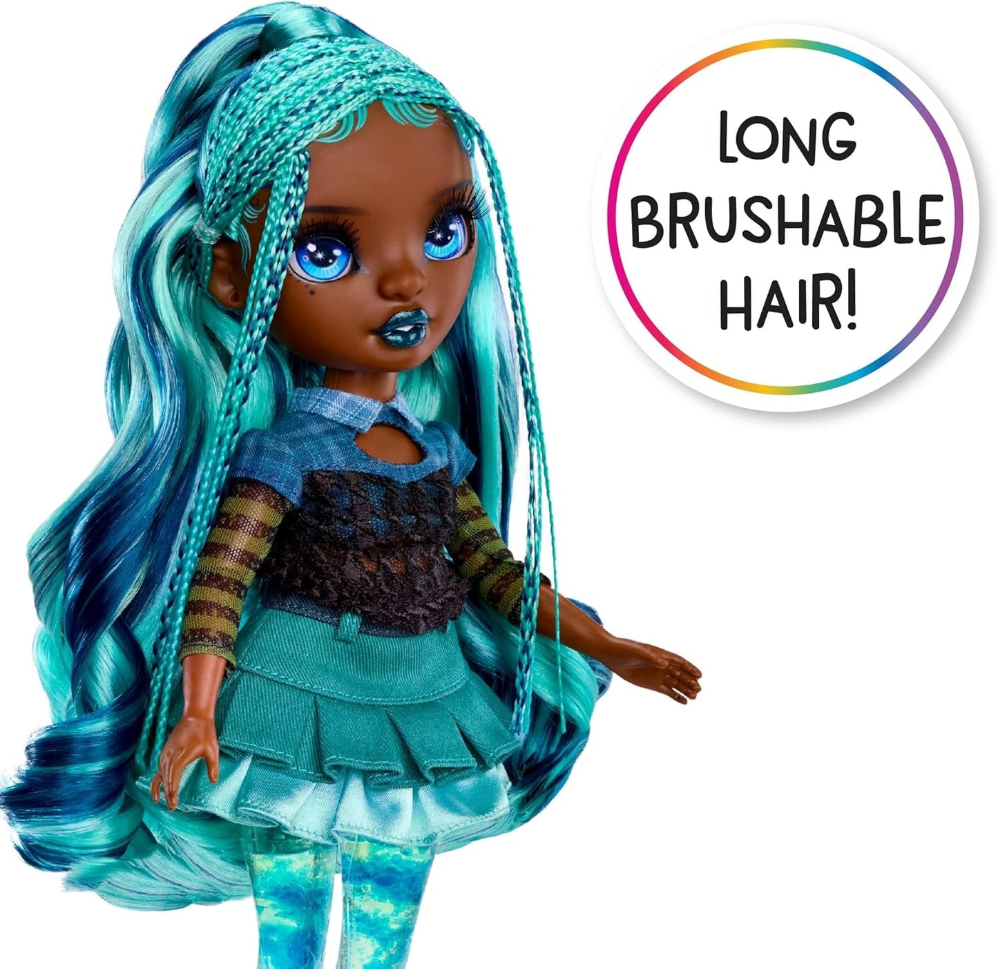 Păpușa Rainbow High Sparkle & Shine - Misty - Păpușă la modă de 28 cm cu păr turcoaz și bule magice în picioare, colorată, pentru coafat și joacă, articol de colecție, pentru copii de la 4 la 12 ani
