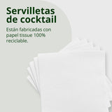 Pachet de 300 de șervețele de hârtie albă pentru cocktail + suport de șervețele din oțel inoxidabil, textură cu micropuncte, groase și absorbante, 10 X 10 cm, pliate împreună