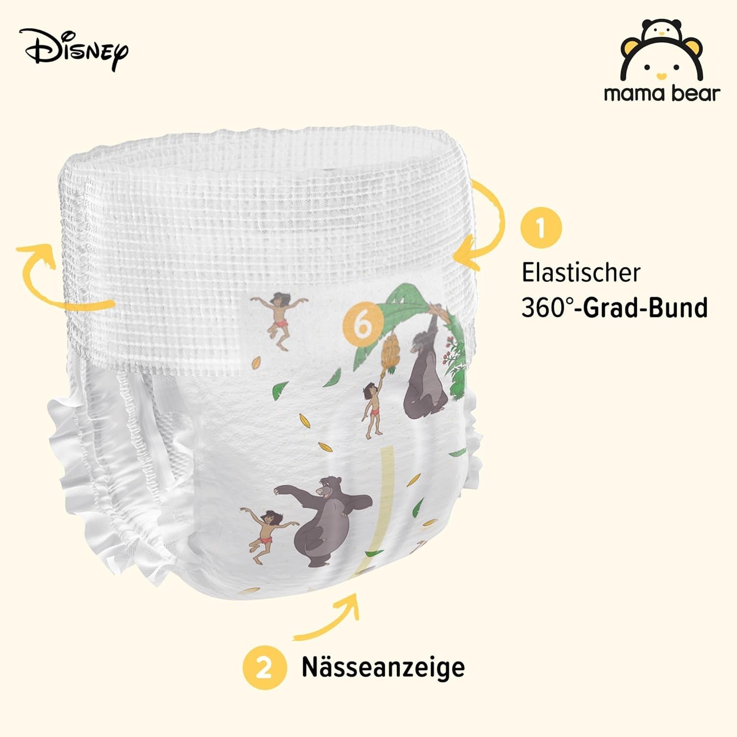 Marcă Amazon: Mama Bear Disney Mărimea 6 (15+ kg) – Pachet lunar, Alb, 120 de bucăți (2 pachete a câte 60)