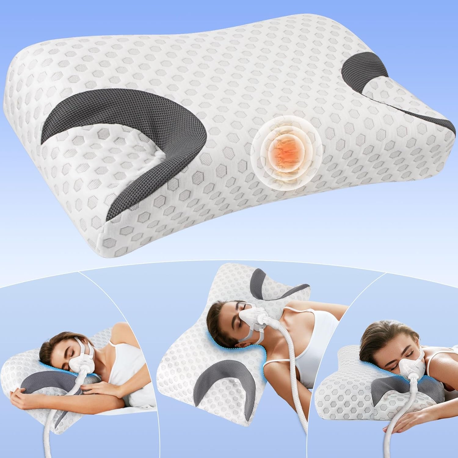Pernă anti-rid Hydomi, 2-In-1, pernă de frumusețe anti-îmbătrânire, pernă ortopedică de sprijin pentru gât, pernă din spumă de memorie pentru dureri de gât și umăr, pentru a menține capul drept Perne ortopedice cervicale Naty Shop Alb