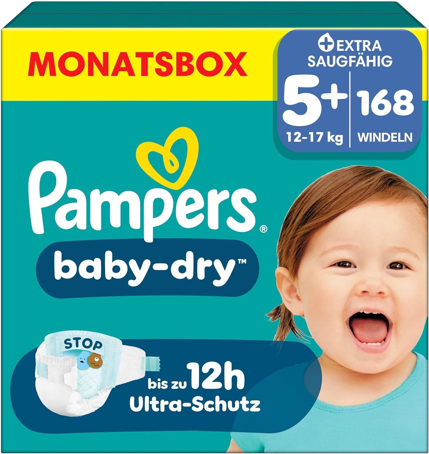 Scutece Pampers Baby-Dry mărimea 5, 174 de scutece, 11 kg - 16 kg, protecție împotriva scurgerilor de până la 100% și confort toată noaptea